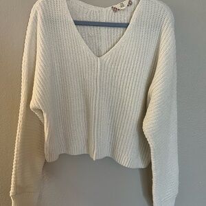 Pink Rose Cream V-Neck Sweater